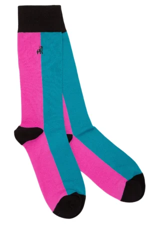 Swole Panda Pink/Aqua Vertical Bamboo Sock