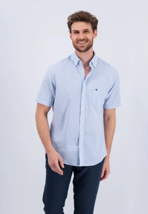 Fynch Hatton Button-Down Seersucker Short Sleeve Shirt