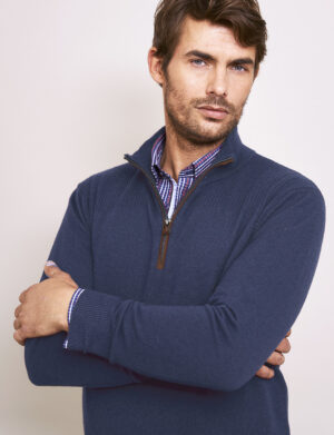Vedoneire Half Zip Leather Trim Knitted Jumper