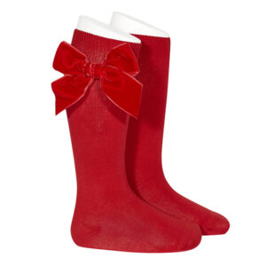 Condor Velvet Bow Knee Sock (Red)
