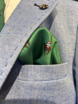 One Varones Green Pocket Square with Polo Motif