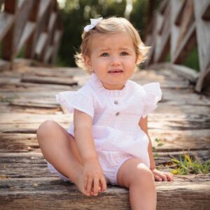 babidu baby girl gingham dress in pale pink with matching knickers