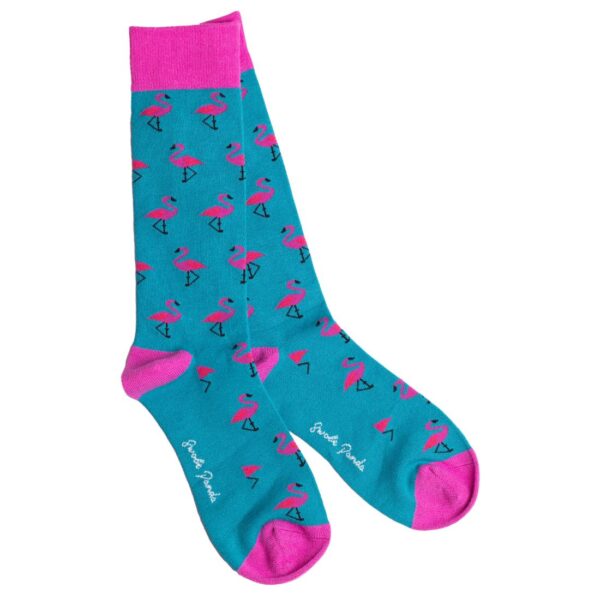 swole panda bamboo socks with flamingo design