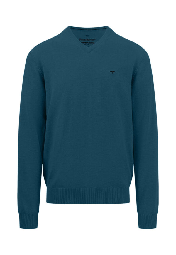 fynch hatton cotton v neck jumper in teal