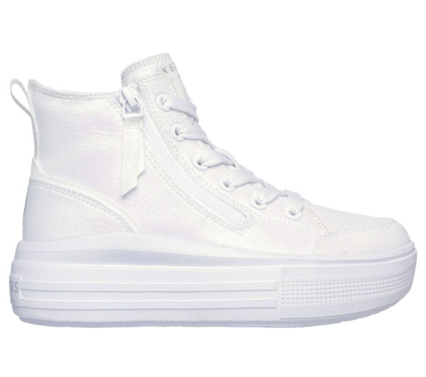 white skechers hyperlift hi -top for girls