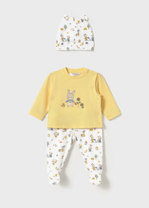 Mayoral Unisex Baby Set - Yellow Top, Hat & Leggings with Bunny Print