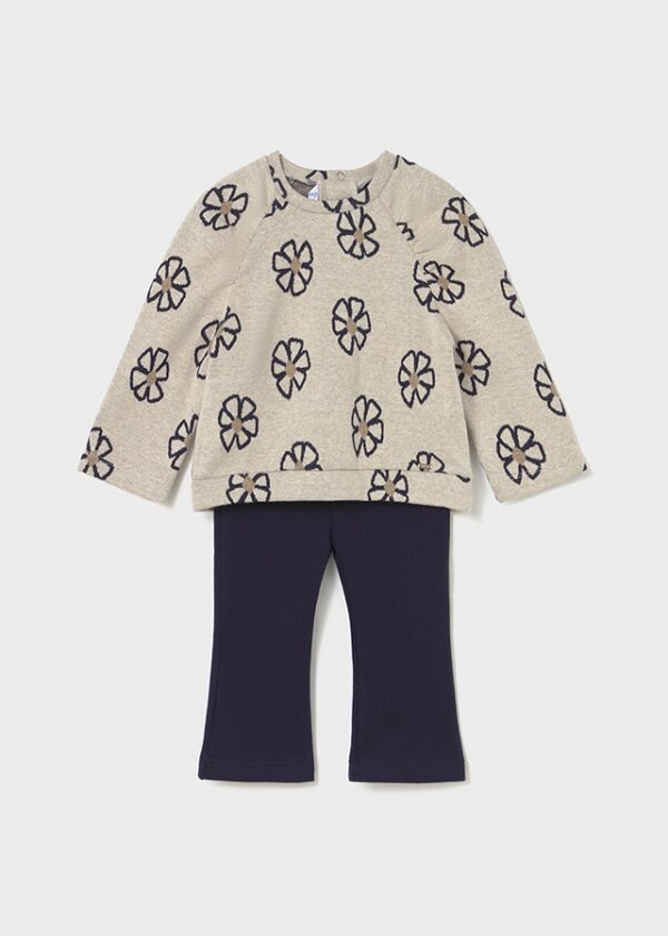 Mayoral Toddler Girl Outfit | Navy Flares & Floral Sweat