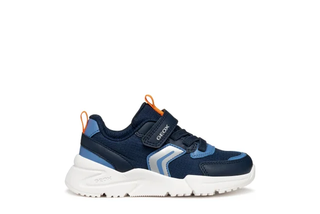 geox boys lightweight trainer in navy and orange colours