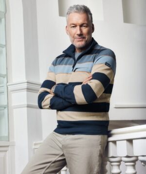 Hajo Half Zip Stripe Polo Sweatshirt