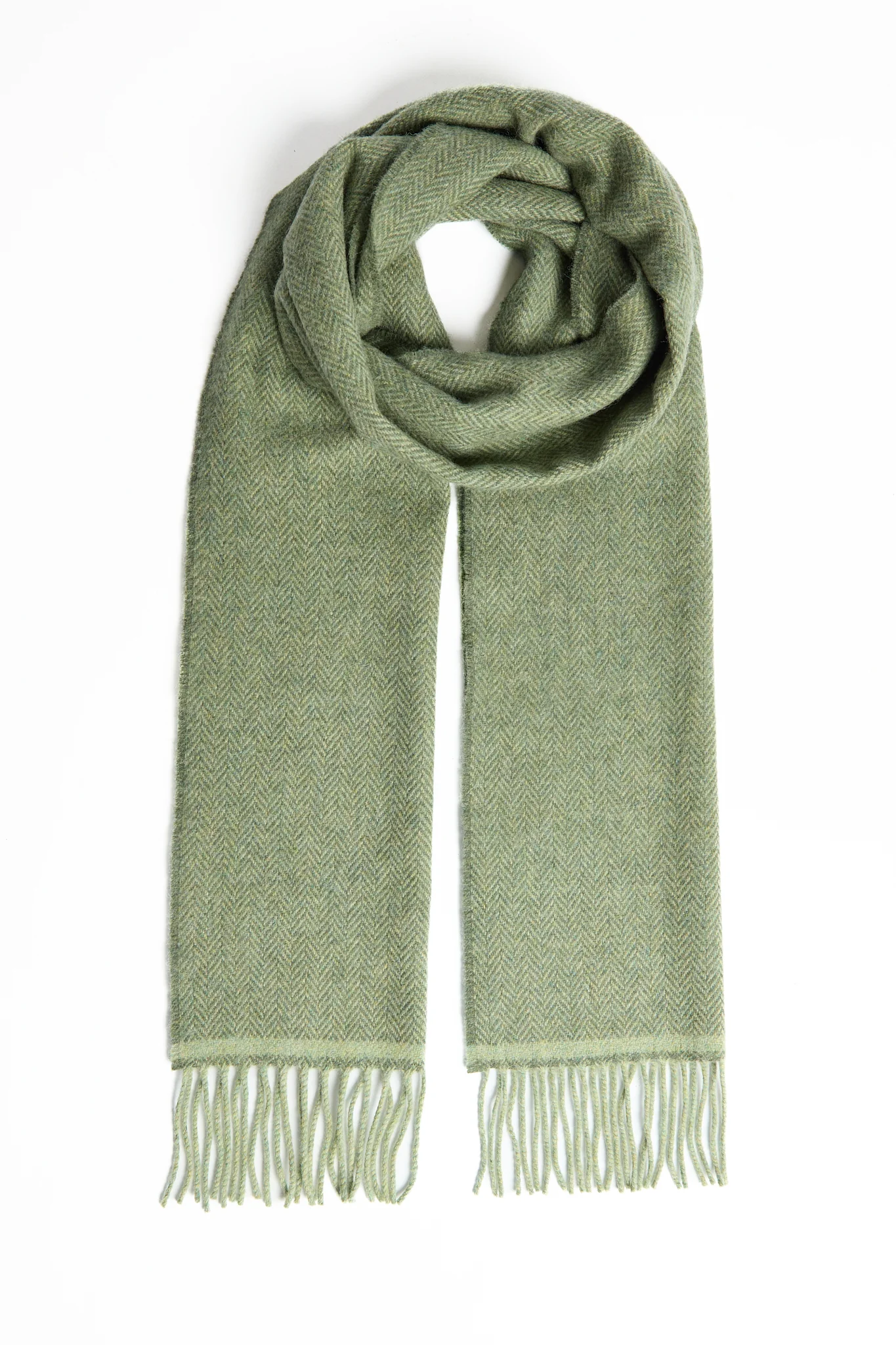 Foxford Green Herringbone Wool Scarf