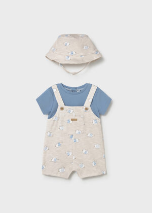 mayoral baby boy dungaree set with matching hat