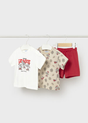 mayoral baby boy 3 piece set red short with two matching football these t-shirts