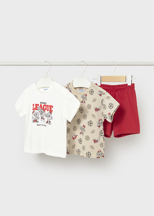 mayoral baby boy 3 piece set red short with two matching football these t-shirts