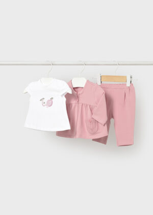 baby girl 3 piece tracksuit set in rose pink