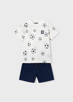 mayoral football print tee and navy jersey shorts