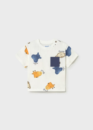 Mayoral baby boy T-shirt with an all-over hippo and friends design. Soft, playful, and perfect for everyday wear.