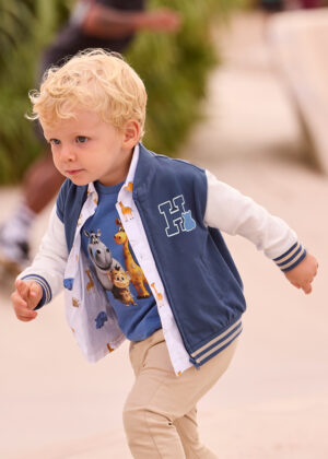Mayoral baby boy varsity bomber jacket with an H design on the chest and back. Stylish, comfortable, and perfect for everyday wear.