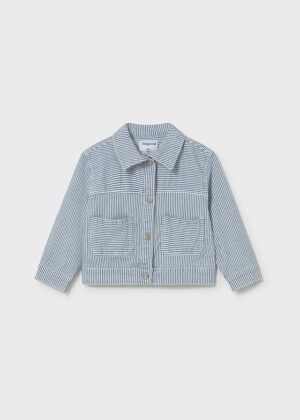 Mayoral baby girl blue and white striped jacket. Lightweight, stylish, and perfect for everyday layering.