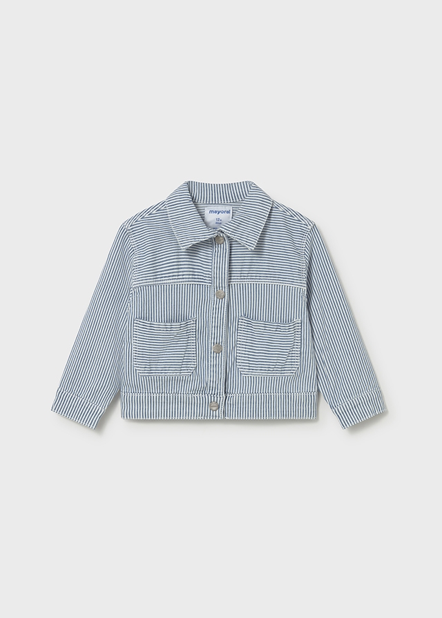 Mayoral baby girl blue and white striped jacket. Lightweight, stylish, and perfect for everyday layering.