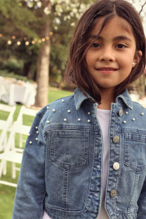 Boboli Girls Denim Jacket with Pearl Detail