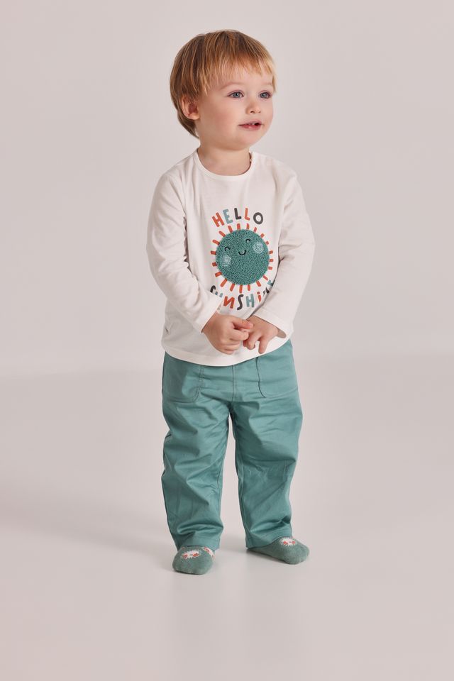 Boboli Baby set white cotton T-shirt and trousers