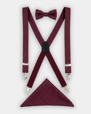 Spagnolo Red Braces, Bow and Pocket Square Set
