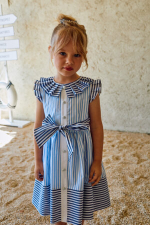Patachou Navy Blue Stripe Dress with Bow