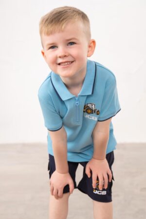 kids pale blue polo with jcb design