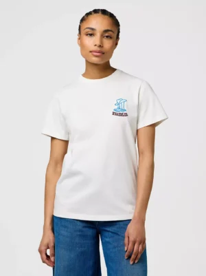 women's wrangler white tee with logo on chest