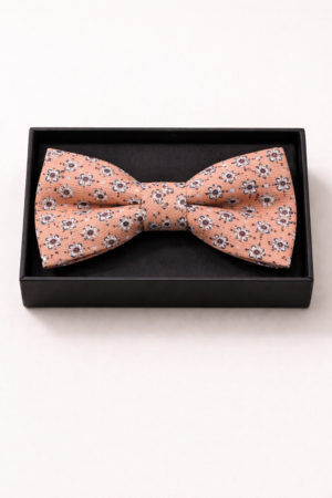 boys peach patterned bow tie and pocket square set for communions