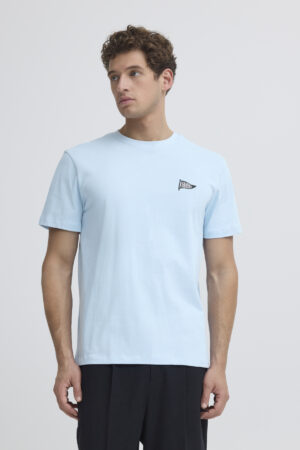 mens light blue t shirt minimal logo slim fit clean casual style
