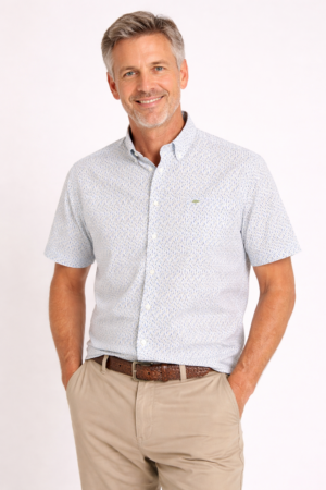 Fynch Hatton Short-sleeved cotton shirt with all-over print and button-down collar