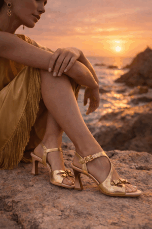 Hispanitas Starmet Gold Strappy Heeled Sandal