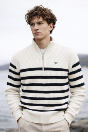 Walker and Hunt Huxley Striped Quarter Zip Jumper