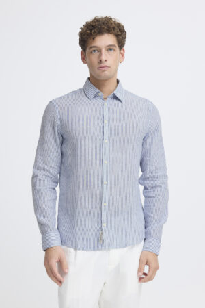 Casual Friday Men's Stripe Linen Mix Shirt in pale blue