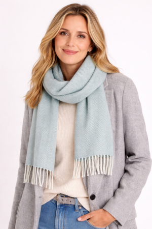 Foxford Sage Herringbone Cashmere Blend Scarf