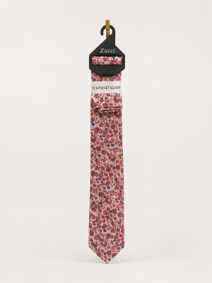 Zazzi Boys Pink Floral Tie and Pocket Square Set