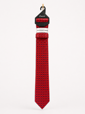 Zazzi Boys Red Pattern Tie and Pocket Square Set