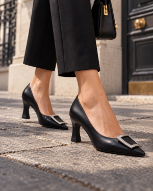 Hispanitas Black Leather Court Shoes