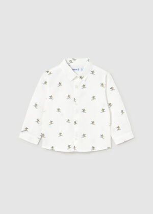 Mayoral Baby Printed Shirt in White Multi with Ski Print – front view