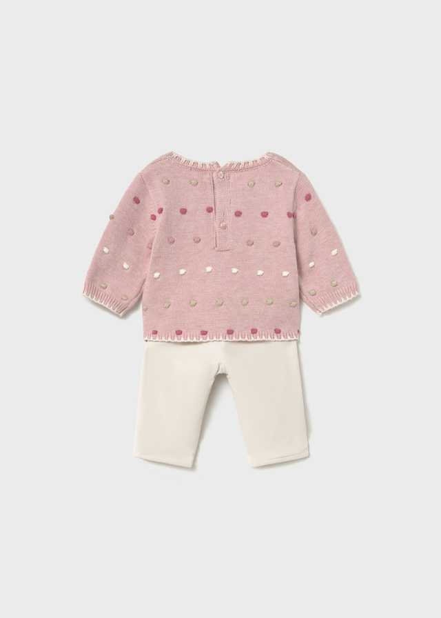 Mayoral newborn girl jumper and trousers set in rose pink - back