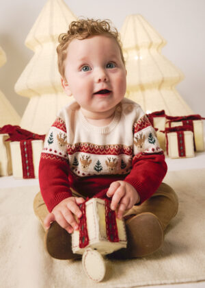 Mayoral newborn red animal-print jumper and matching trousers set