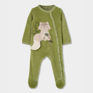 Boboli Baby Boys Green Fox Velour Sleepsuit
