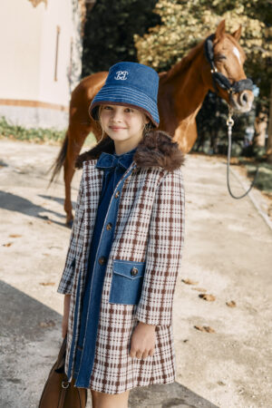 Patachou Fur Collar Check Coat