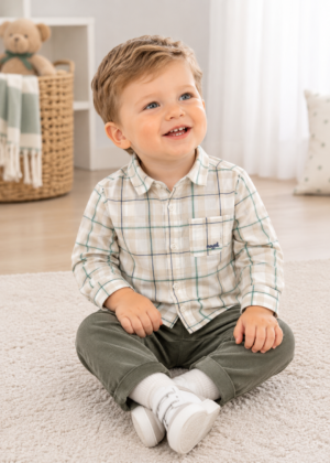 Mayoral Baby Vintage Checked Shirt in Beige/Green
