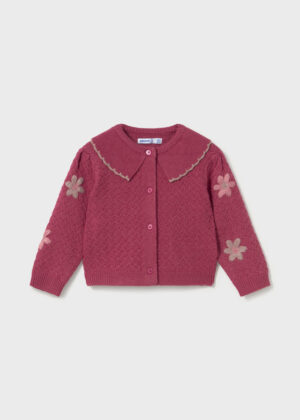 Mayoral baby flower-patterned knitted cardigan in Raspberry