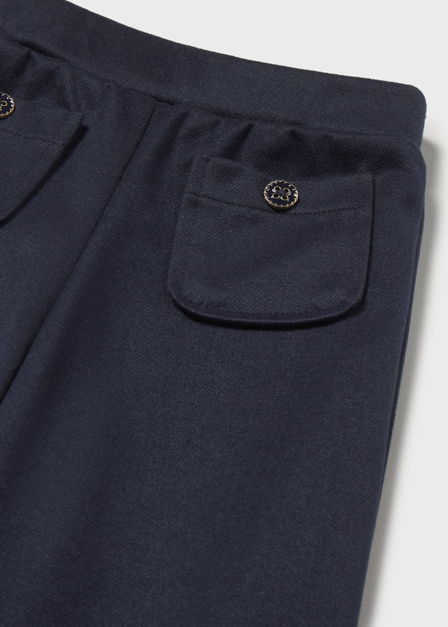Close-up view of Mayoral baby twill trousers in navy