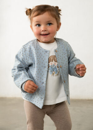 Mayoral Baby Girls’ 3-Piece Leggings Set in Beige/Blue – full outfit front view