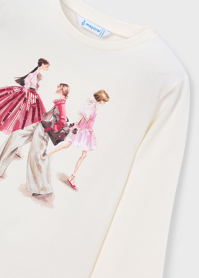 Close-up detail of the Mayoral white T-shirt for girls