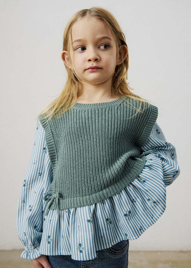 Mayoral Girls’ Shirt with Top in Bay Leaf – full product view